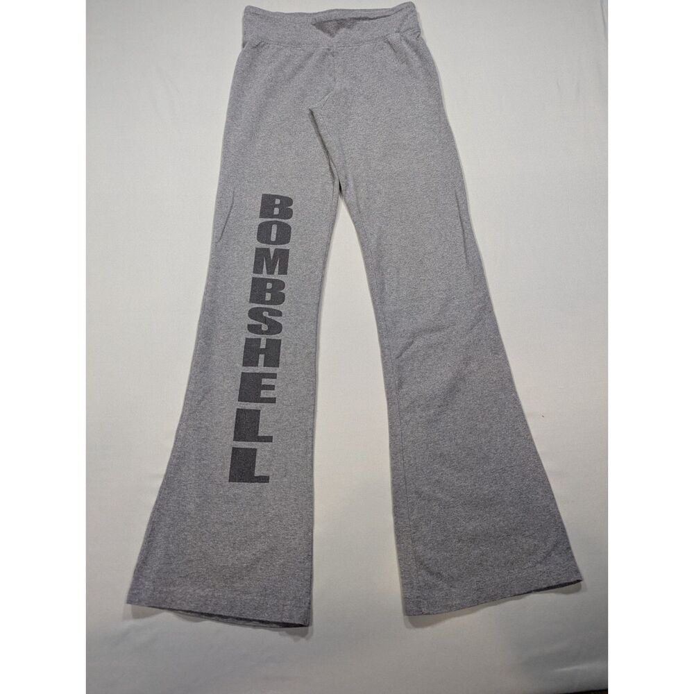 Bella Bombshell Women's Medium Gray Flare Lounge Yoga Pants Graphic Leg